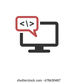 Coding Desktop Screen, Monitor, Computer Icon Logo Template Illustration Design. Vector EPS 10.