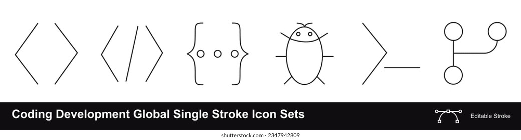 Coding development global tags automation editable stroke icons set