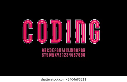 Coding font, trendy modern alphabet from contour cut out line , condensed letters from A to Z and numbers from 0 to 9, vector illustration 10EPS