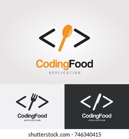 Coding Food Logo Design Template. Software company logo template design. 