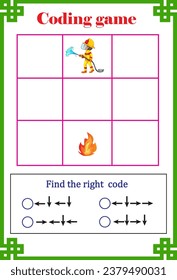 Coding game for kid's education, find the right way .Vector illustration