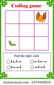 Coding game for kid's education, find the right way .Vector illustration