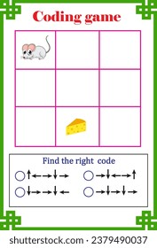 Coding game for kid's education, find the right way .Vector illustration