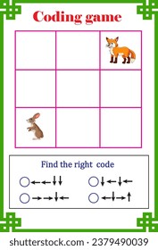 Coding game for kid's education, find the right way .Vector illustration