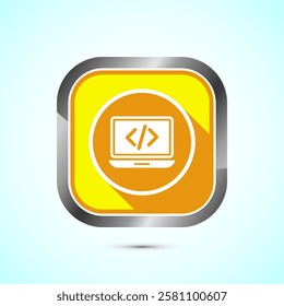 Coding icon design illustration, Web development icon, Yellow shadow button design