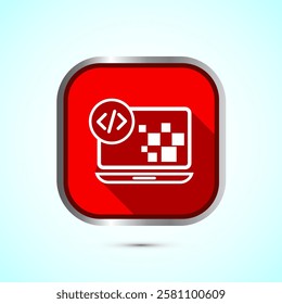 Coding icon design illustration, Web development icon, Red shadow button design