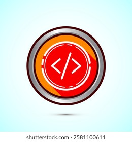 Coding icon design illustration, Web development icon, Orange shadow button design