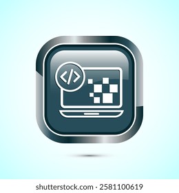 Coding icon design illustration, Web development icon, Gray color square button design