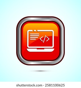 Coding icon design illustration, Web development icon, Orange color square button design