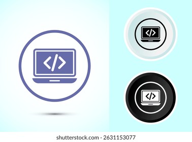 Coding icon design illustration, Web development icon sign symbol in color, black and white