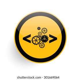 Coding icon design on yellow button background,clean vector
