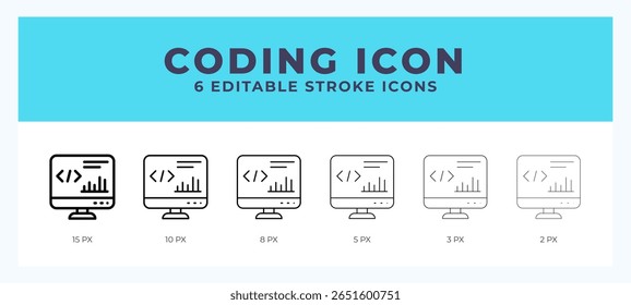 Coding icon with different stroke. Editable stroke. Vector illustration.