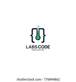 Coding icon with labs tube illustration template, flat design isolated in white background