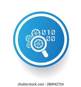 Coding icon on blue button,white background,clean vector