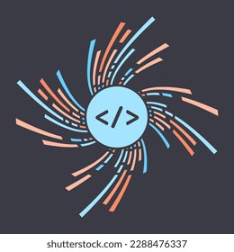 Coding icon. Online programming course, featuring coding symbols and colorful code. Perfect code symbol vector icon for learning web and mobile app development with modern design and engaging visuals
