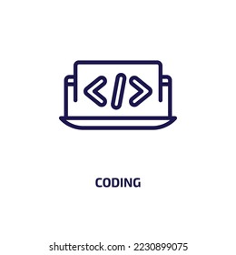 coding icon from seo collection. Thin linear coding, computer, code outline icon isolated on white background. Line vector coding sign, symbol for web and mobile