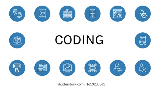 coding icon set. Collection of Programmer, Coding, Programming, Code, Development, Barcode scanner, Responsive, Developer icons