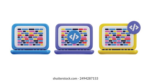 Coding icon set on computer programming language icon 3d rendering vector illustration