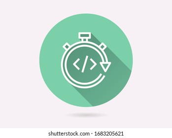 Coding icon. Simple illustration with long shadow isolated for graphic and web design.