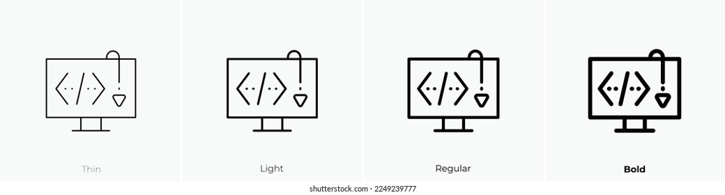 coding icon. Thin, Light Regular And Bold style design isolated on white background