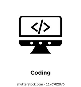 Coding icon vector isolated on white background, logo concept of Coding sign on transparent background, filled black symbol