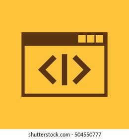 The coding icon. WWW and browser, development, seo, coding symbol. UI. Web. Logo. Sign. Flat design. App. Stock vector