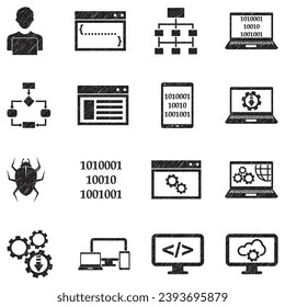 Coding Icons. Black Scribble Design. Vector Illustration.