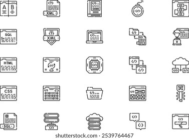 Coding icons collection is a vector illustration with editable stroke.