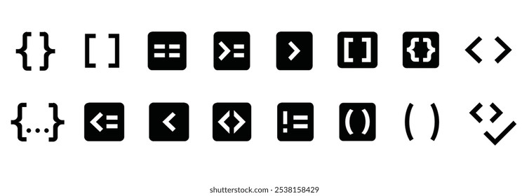ícones de codificação e conjunto de símbolos de vetor de interface do usuário.