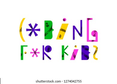 Coding for kids - fun colorful abstract lettering from symbols. Children coding design concept. Vector illustration in flat style