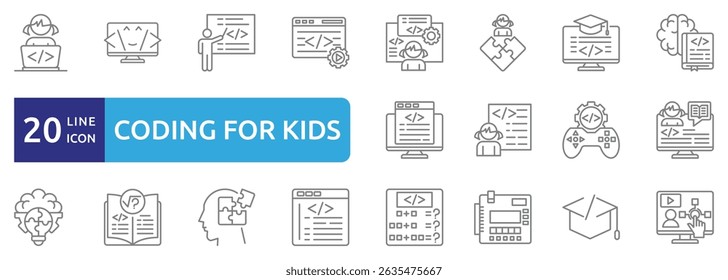 Codificación para los iconos de los niños conjunto de iconos de programación de Educación