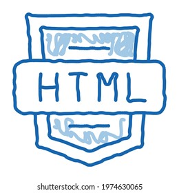 Coding Language HTML System sketch icon vector. Hand drawn blue doodle line art isolated symbol illustration
