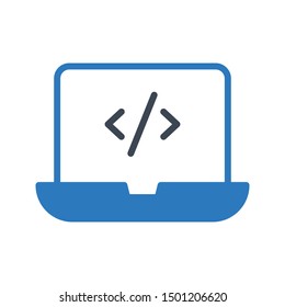 coding laptop glyph colour vector icon