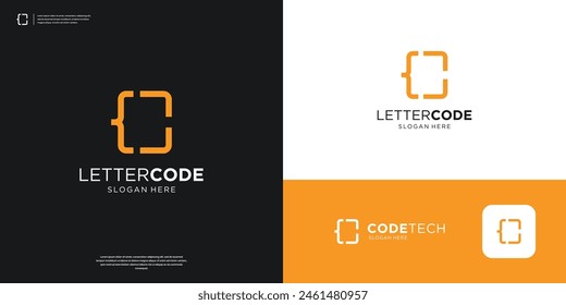 Plantilla de diseño de logotipo de programador de código C de letra de codificación.