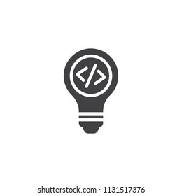Coding light bulb vector icon. filled flat sign for mobile concept and web design. Coding idea simple solid icon. Symbol, logo illustration. Pixel perfect vector graphics