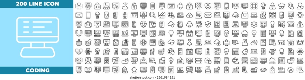 Coding Line Editable Icons set. Vector illustration in modern thin line style of coding icons: api, software, code, etc
