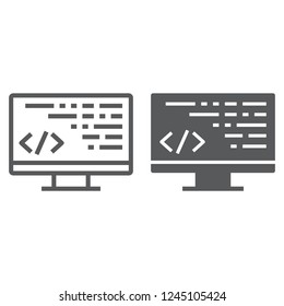 Coding line and glyph icon, programming and development, computer sign, vector graphics, a linear pattern on a white background, eps 10.