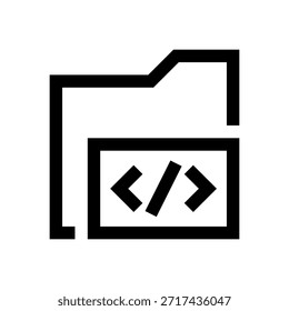 Icono de línea de codificación, símbolo de esquema para desarrollo de software, lógica de programación, ingeniería de Web, proceso de scripting y solución técnica. Icono de signo de Vector.