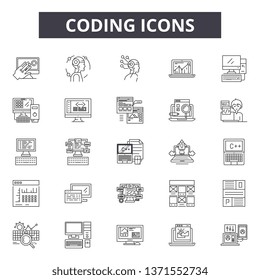 Coding line icons, signs set, vector. Coding outline concept, illustration: technology,code,data,computer,digital