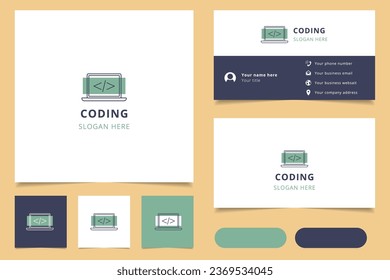 Coding logo design with editable slogan. Branding book and business card template.