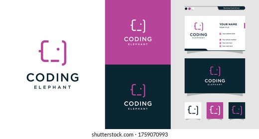 Coding logo with elephant look, creative, design, internet, computer Premium Vector