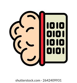 Coding mini illustration outline color icon, use for machine learning, education, technology industry, UI, UX kit, app and web development, digital or print.