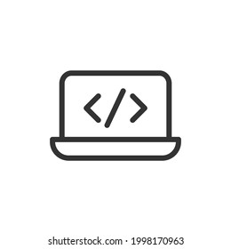 Coding minimal line icon. Web stroke symbol design. Coding sign isolated on a white background. Premium line icon.