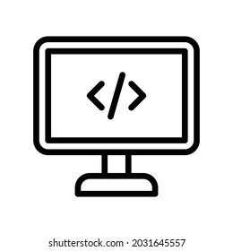 Coding in monitor icon simple with outline style