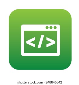 Coding on green flat button,clean vector