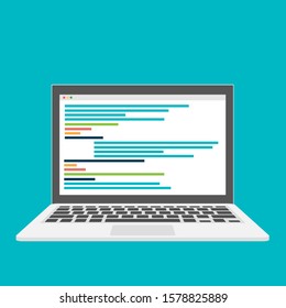 Coding on the laptop concept, flat design. Vector illustration 