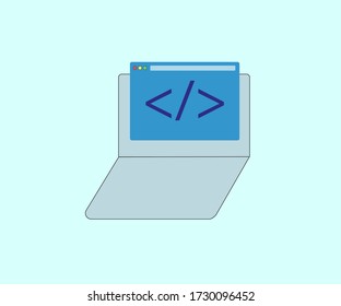 Codificación en un símbolo de laptop. Inicio de sesión de programación en vector. Icono de código