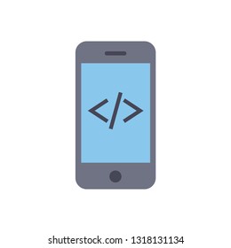 coding on smartphone symbol in flat style