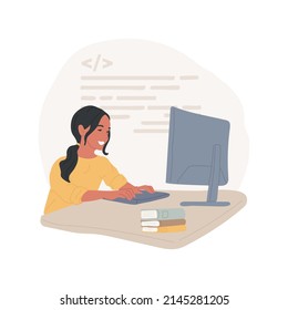 Coding Online Class Isolated Cartoon Vector Illustration. Programming Online Class, Coding Virtual Summer Camp, Kids Remote Learning, After School Program, Tech Education Vector Cartoon.