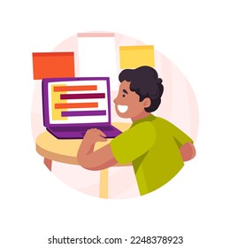 Coding online class isolated cartoon vector illustration. Programming online class, coding virtual summer camp, kids remote learning, after school program, tech education vector cartoon.